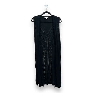 XL BLACK KNIT SLEEVELESS SWEATER DUSTER OPEN FRONT ITS OUR TIME GOTH BOHO